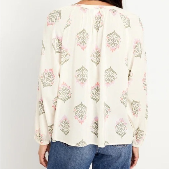 OLD NAVY Floral Print SHIRRED BOHO Blouse with Pink and Green Accents, SIZE XL - Picture 8 of 9